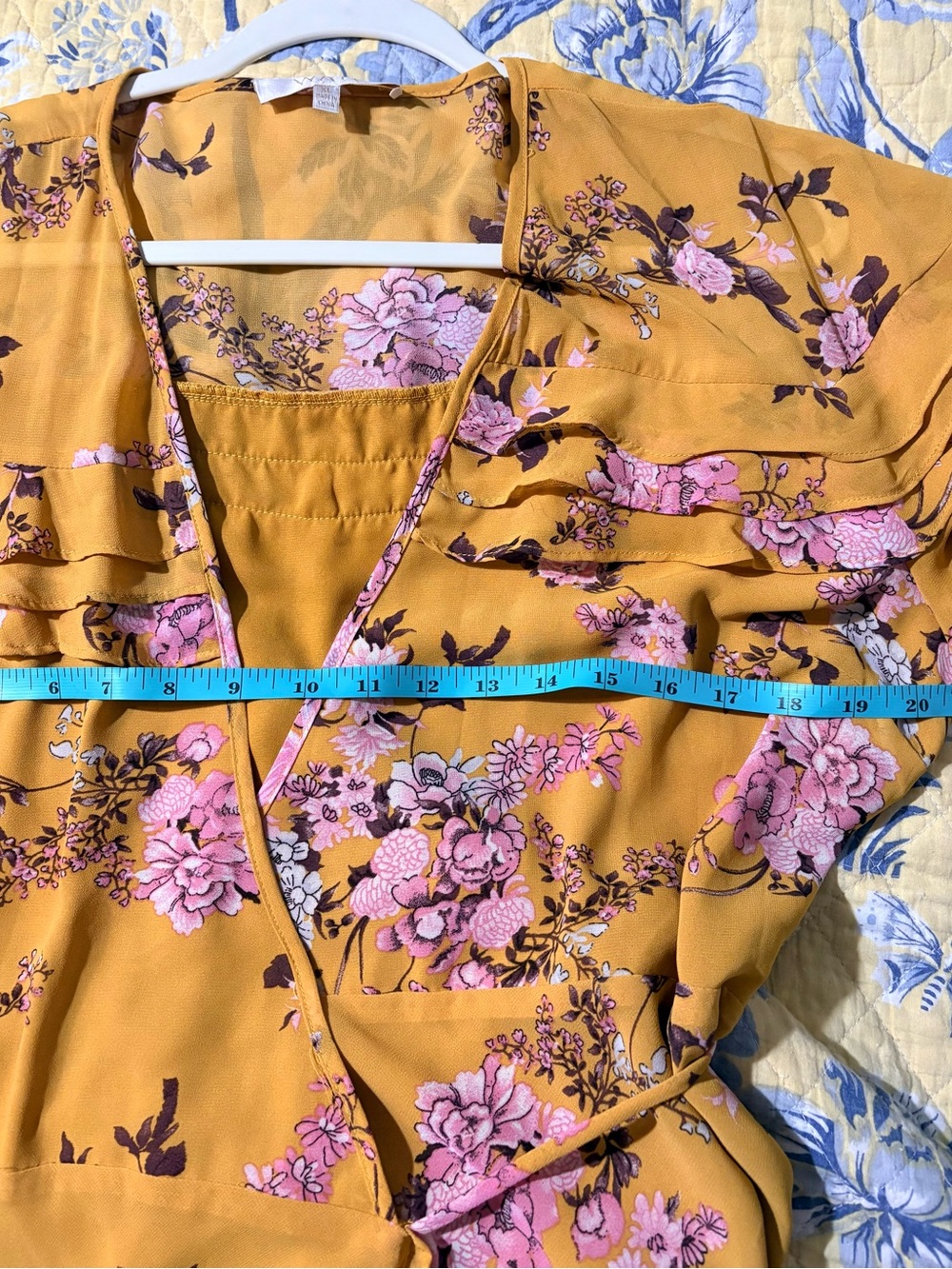 WAYF Floral Wrap Maxi Dress - Mustard with Pink Floral - Picture 3 of 9
